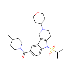 CC1CCN(C(=O)c2ccc3c(c2)c2c(n3S(=O)(=O)C(C)C)CCN(C3CCOCC3)C2)CC1 ZINC000084567182