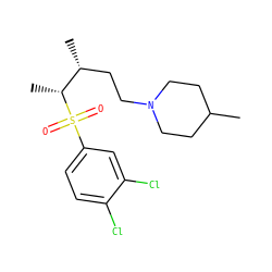 CC1CCN(CC[C@@H](C)[C@@H](C)S(=O)(=O)c2ccc(Cl)c(Cl)c2)CC1 ZINC000027642069