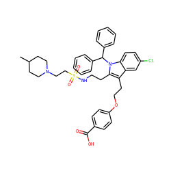 CC1CCN(CCS(=O)(=O)NCCc2c(CCOc3ccc(C(=O)O)cc3)c3cc(Cl)ccc3n2C(c2ccccc2)c2ccccc2)CC1 ZINC000049833121