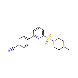 CC1CCN(S(=O)(=O)c2cccc(-c3ccc(C#N)cc3)n2)CC1 ZINC000201768441
