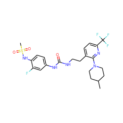 CC1CCN(c2nc(C(F)(F)F)ccc2CCNC(=O)Nc2ccc(NS(C)(=O)=O)c(F)c2)CC1 ZINC000653882850