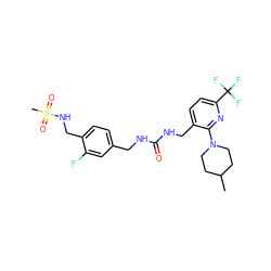 CC1CCN(c2nc(C(F)(F)F)ccc2CNC(=O)NCc2ccc(CNS(C)(=O)=O)c(F)c2)CC1 ZINC000221680935