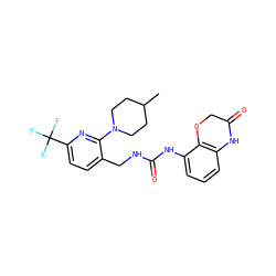 CC1CCN(c2nc(C(F)(F)F)ccc2CNC(=O)Nc2cccc3c2OCC(=O)N3)CC1 ZINC001772590680