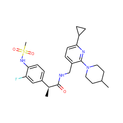 CC1CCN(c2nc(C3CC3)ccc2CNC(=O)[C@@H](C)c2ccc(NS(C)(=O)=O)c(F)c2)CC1 ZINC000299857391
