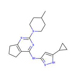 CC1CCN(c2nc3c(c(Nc4cc(C5CC5)[nH]n4)n2)CCC3)CC1 ZINC000299863338