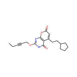 CCC#CCOc1nc2oc(=O)cc(CCC3CCCC3)c2c(=O)[nH]1 ZINC000082158155