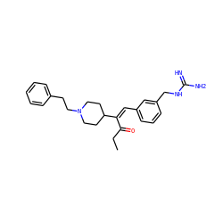 CCC(=O)/C(=C\c1cccc(CNC(=N)N)c1)C1CCN(CCc2ccccc2)CC1 ZINC000049068206