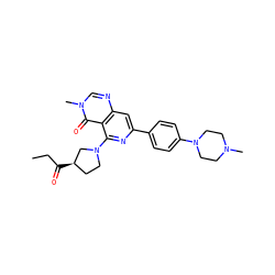 CCC(=O)[C@@H]1CCN(c2nc(-c3ccc(N4CCN(C)CC4)cc3)cc3ncn(C)c(=O)c23)C1 ZINC000115625339