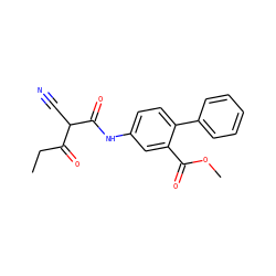 CCC(=O)C(C#N)C(=O)Nc1ccc(-c2ccccc2)c(C(=O)OC)c1 ZINC000101459805