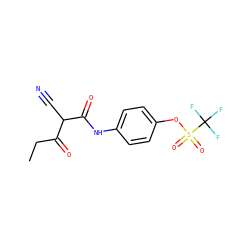 CCC(=O)C(C#N)C(=O)Nc1ccc(OS(=O)(=O)C(F)(F)F)cc1 ZINC000101459798