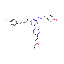 CCC(=O)CCN1CCN(c2nc(NCCc3ccc(O)cc3)nc(N(C)CCCc3ccc(Cl)cc3)n2)CC1 ZINC000027628084