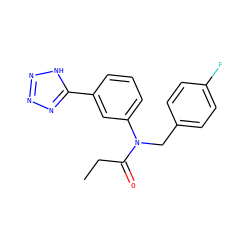 CCC(=O)N(Cc1ccc(F)cc1)c1cccc(-c2nnn[nH]2)c1 ZINC000084654561