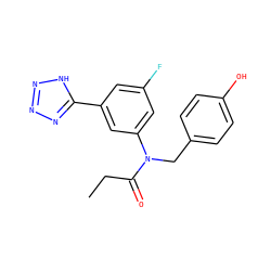 CCC(=O)N(Cc1ccc(O)cc1)c1cc(F)cc(-c2nnn[nH]2)c1 ZINC000084706947