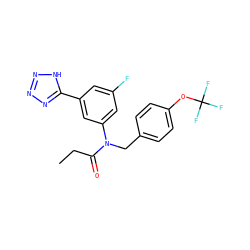 CCC(=O)N(Cc1ccc(OC(F)(F)F)cc1)c1cc(F)cc(-c2nnn[nH]2)c1 ZINC000084655338
