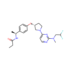 CCC(=O)N[C@@H](C)c1ccc(O[C@@H]2CCN(c3ccnc(N(C)CC(F)F)n3)C2)cc1 ZINC000261162710