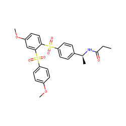 CCC(=O)N[C@@H](C)c1ccc(S(=O)(=O)c2ccc(OC)cc2S(=O)(=O)c2ccc(OC)cc2)cc1 ZINC000028332556