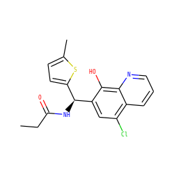 CCC(=O)N[C@@H](c1ccc(C)s1)c1cc(Cl)c2cccnc2c1O ZINC000036380516