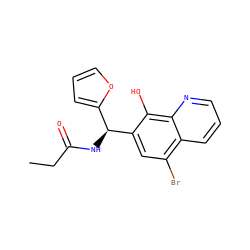 CCC(=O)N[C@@H](c1ccco1)c1cc(Br)c2cccnc2c1O ZINC000036380875