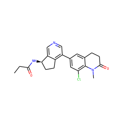 CCC(=O)N[C@@H]1CCc2c(-c3cc(Cl)c4c(c3)CCC(=O)N4C)cncc21 ZINC000205057955