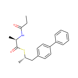 CCC(=O)N[C@H](C)C(=O)S[C@@H](C)Cc1ccc(-c2ccccc2)cc1 ZINC000103190653
