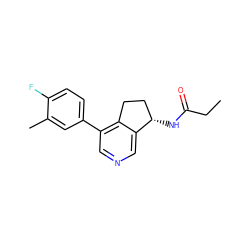 CCC(=O)N[C@H]1CCc2c(-c3ccc(F)c(C)c3)cncc21 ZINC000205714576