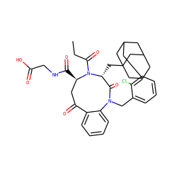 CCC(=O)N1[C@H](C(=O)NCC(=O)O)CC(=O)c2ccccc2N(Cc2ccccc2Cl)C(=O)[C@H]1CC12CC3CC(CC(C3)C1)C2 ZINC000027095686