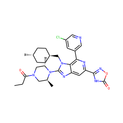 CCC(=O)N1C[C@H](C)N(c2nc3cc(-c4noc(=O)[nH]4)nc(-c4cncc(Cl)c4)c3n2C[C@H]2CC[C@H](C)CC2)[C@@H](C)C1 ZINC001772643716