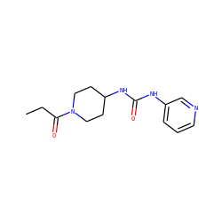 CCC(=O)N1CCC(NC(=O)Nc2cccnc2)CC1 ZINC000064527974