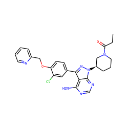 CCC(=O)N1CCC[C@@H](n2nc(-c3ccc(OCc4ccccn4)c(Cl)c3)c3c(N)ncnc32)C1 ZINC001772601447