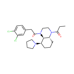 CCC(=O)N1CCN(C(=O)Cc2ccc(Cl)c(Cl)c2)[C@@H]2[C@H](N3CCCC3)CCC[C@H]21 ZINC000145326059