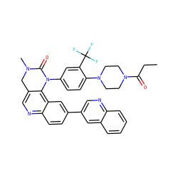 CCC(=O)N1CCN(c2ccc(N3C(=O)N(C)Cc4cnc5ccc(-c6cnc7ccccc7c6)cc5c43)cc2C(F)(F)F)CC1 ZINC000064549369