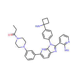 CCC(=O)N1CCN(c2cccc(-c3ccc4nc(-c5cccnc5N)n(-c5ccc(C6(N)CCC6)cc5)c4n3)c2)CC1 ZINC000169697643