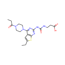 CCC(=O)N1CCN(c2nc(NC(=O)NCCC(=O)O)nc3sc(CC)cc23)CC1 ZINC000045257082