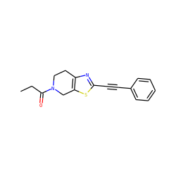 CCC(=O)N1CCc2nc(C#Cc3ccccc3)sc2C1 ZINC000096273004