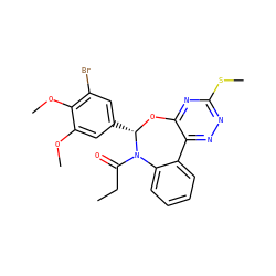 CCC(=O)N1c2ccccc2-c2nnc(SC)nc2O[C@H]1c1cc(Br)c(OC)c(OC)c1 ZINC000000684432