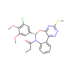 CCC(=O)N1c2ccccc2-c2nnc(SC)nc2O[C@H]1c1cc(Cl)c(OC)c(OC)c1 ZINC000000684496
