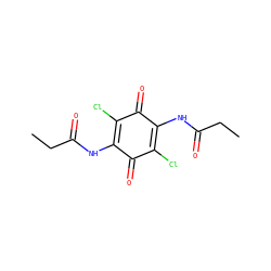 CCC(=O)NC1=C(Cl)C(=O)C(NC(=O)CC)=C(Cl)C1=O ZINC000001865671