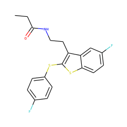 CCC(=O)NCCc1c(Sc2ccc(F)cc2)sc2ccc(F)cc12 ZINC000006745452