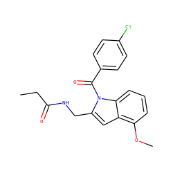 CCC(=O)NCc1cc2c(OC)cccc2n1C(=O)c1ccc(Cl)cc1 ZINC000013645601