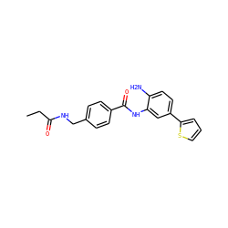 CCC(=O)NCc1ccc(C(=O)Nc2cc(-c3cccs3)ccc2N)cc1 ZINC000029039259