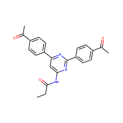 CCC(=O)Nc1cc(-c2ccc(C(C)=O)cc2)nc(-c2ccc(C(C)=O)cc2)n1 ZINC000066104790