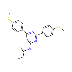 CCC(=O)Nc1cc(-c2ccc(SC)cc2)nc(-c2ccc(SC)cc2)n1 ZINC000066101042