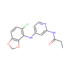CCC(=O)Nc1cc(Nc2c(Cl)ccc3c2OCO3)ccn1 ZINC000653914365