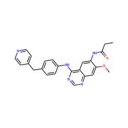 CCC(=O)Nc1cc2c(Nc3ccc(Cc4ccncc4)cc3)ncnc2cc1OC ZINC001772629429