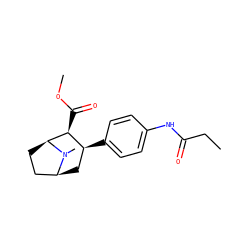 CCC(=O)Nc1ccc([C@H]2C[C@H]3CC[C@@H]([C@H]2C(=O)OC)N3C)cc1 ZINC000036177166
