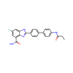 CCC(=O)Nc1ccc(-c2ccc(-c3nc4c(C(N)=O)cc(F)cc4[nH]3)cc2)cc1 ZINC000474605866
