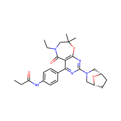 CCC(=O)Nc1ccc(-c2nc(N3C[C@@H]4CC[C@H](C3)O4)nc3c2C(=O)N(CC)CC(C)(C)O3)cc1 ZINC000225327661