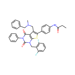 CCC(=O)Nc1ccc(-c2sc3c(c2CN(C)Cc2ccccc2)c(=O)n(-c2ccccc2)c(=O)n3Cc2c(F)cccc2F)cc1 ZINC000028238513