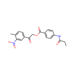 CCC(=O)Nc1ccc(C(=O)OCC(=O)c2ccc(C)c([N+](=O)[O-])c2)cc1 ZINC000004865420