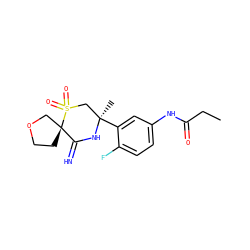CCC(=O)Nc1ccc(F)c([C@]2(C)CS(=O)(=O)[C@]3(CCOC3)C(=N)N2)c1 ZINC000147247130